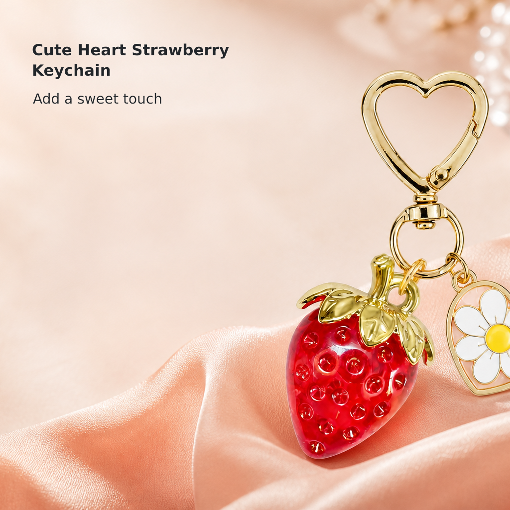 Cute Strawberry, Heart, and Daisy Keychain
