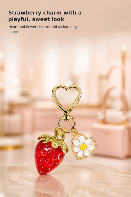 Cute Strawberry, Heart, and Daisy Keychain