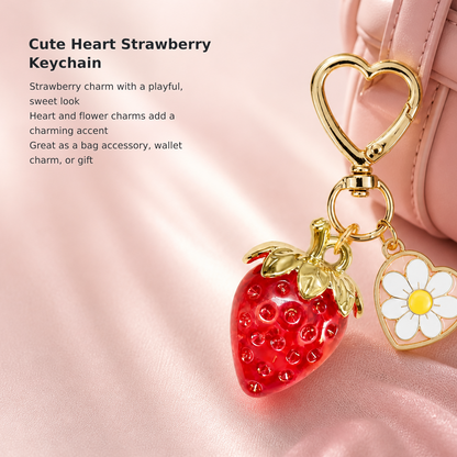 Cute Strawberry, Heart, and Daisy Keychain