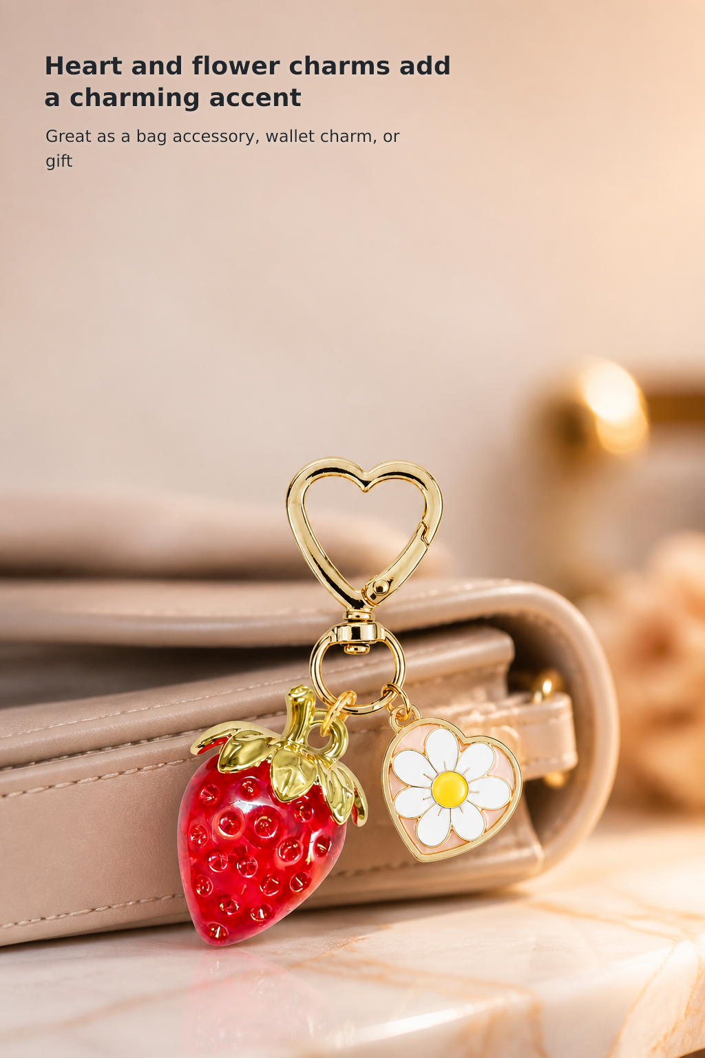 Cute Strawberry, Heart, and Daisy Keychain